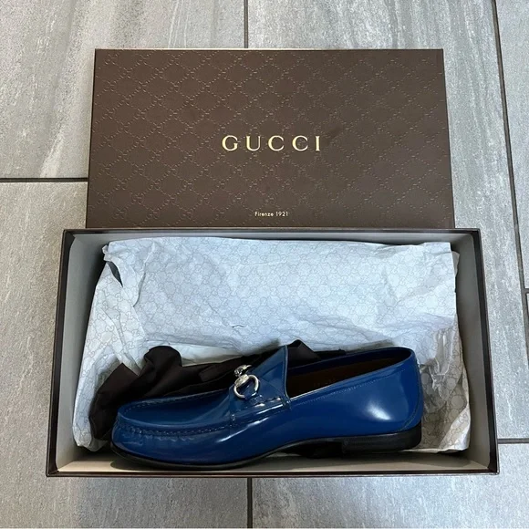 Gucci 1953 Special Edition Horsebit Royale Blue Smooth Leather Loafers MEN’S 8.5 - Picture 2 of 11